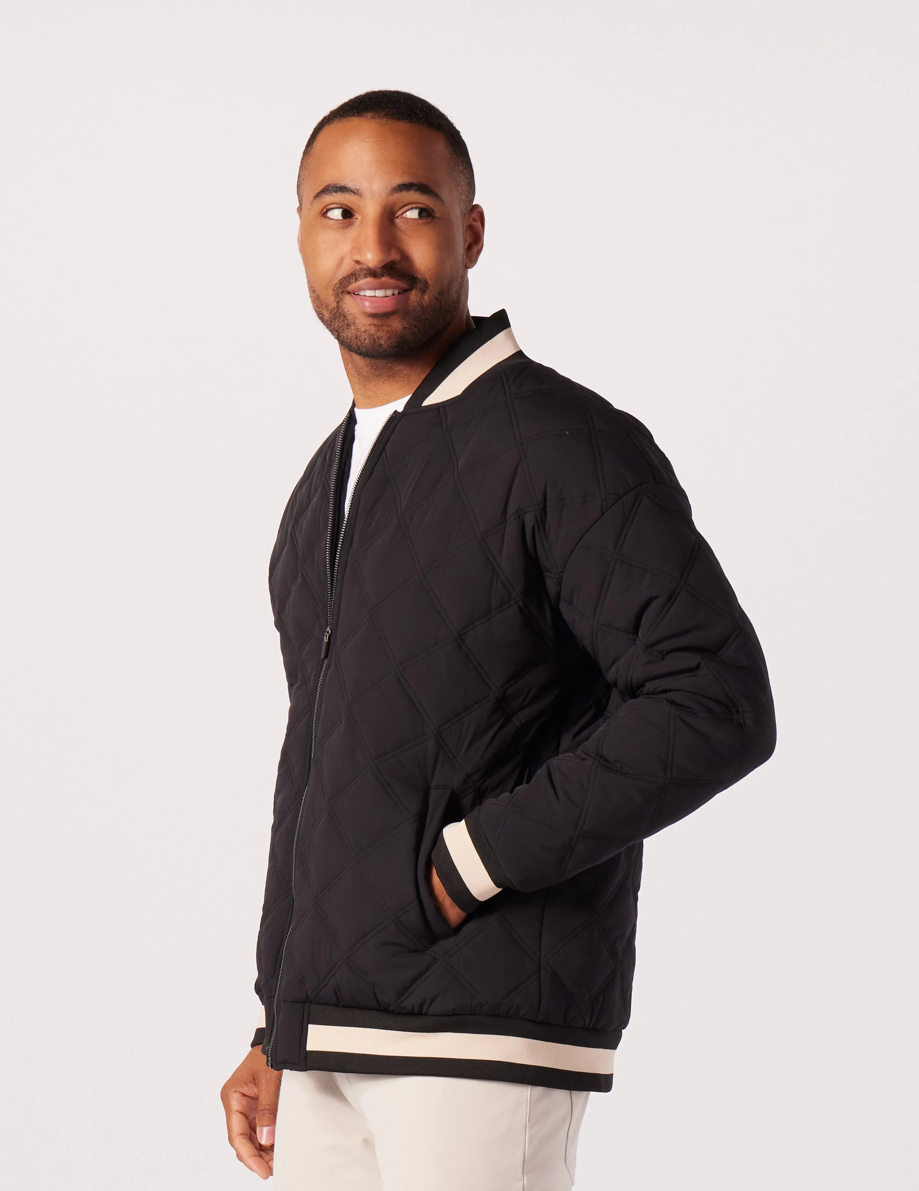 Men's Varsity Jacket: Black/Oamilk