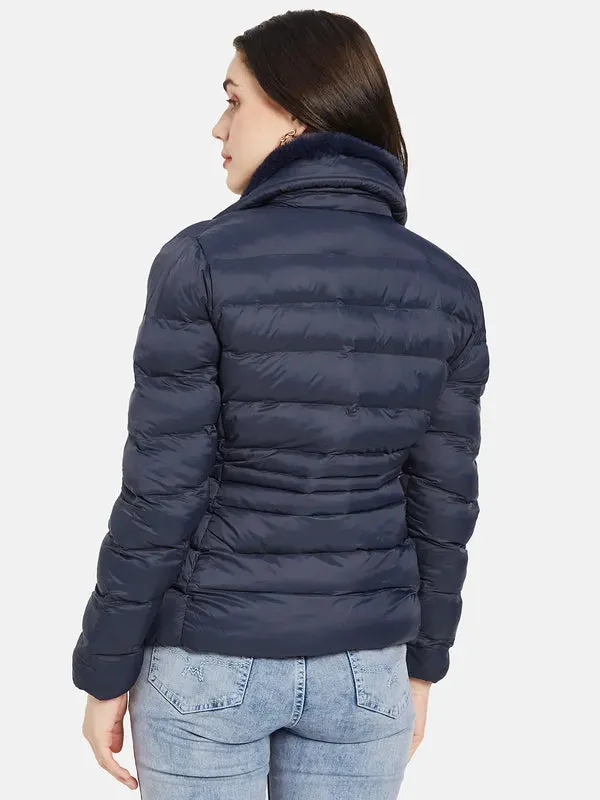 Mettle Women Navy Blue Puffer Jacket