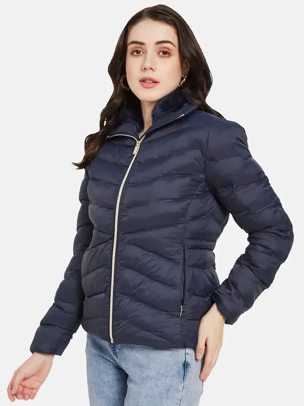 Mettle Women Navy Blue Puffer Jacket