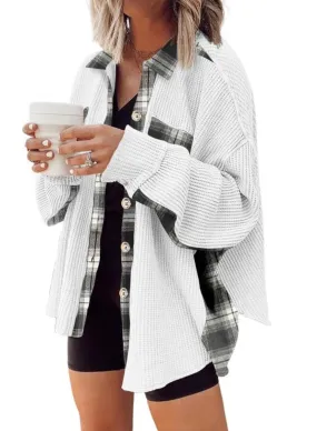 Mountain Woman Waffle Knit Plaid Jacket