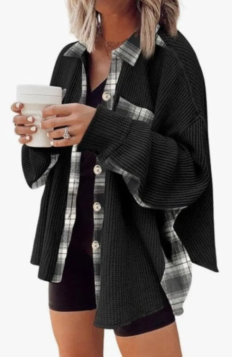 Mountain Woman Waffle Knit Plaid Jacket