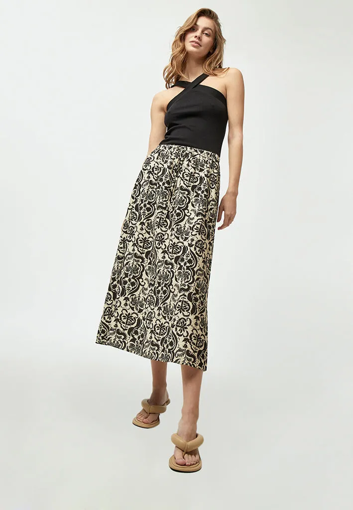 MSLizia Midi Skirt - Sand Gray Print