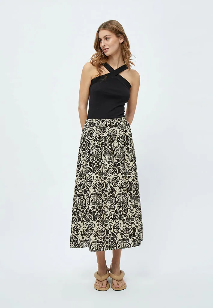 MSLizia Midi Skirt - Sand Gray Print