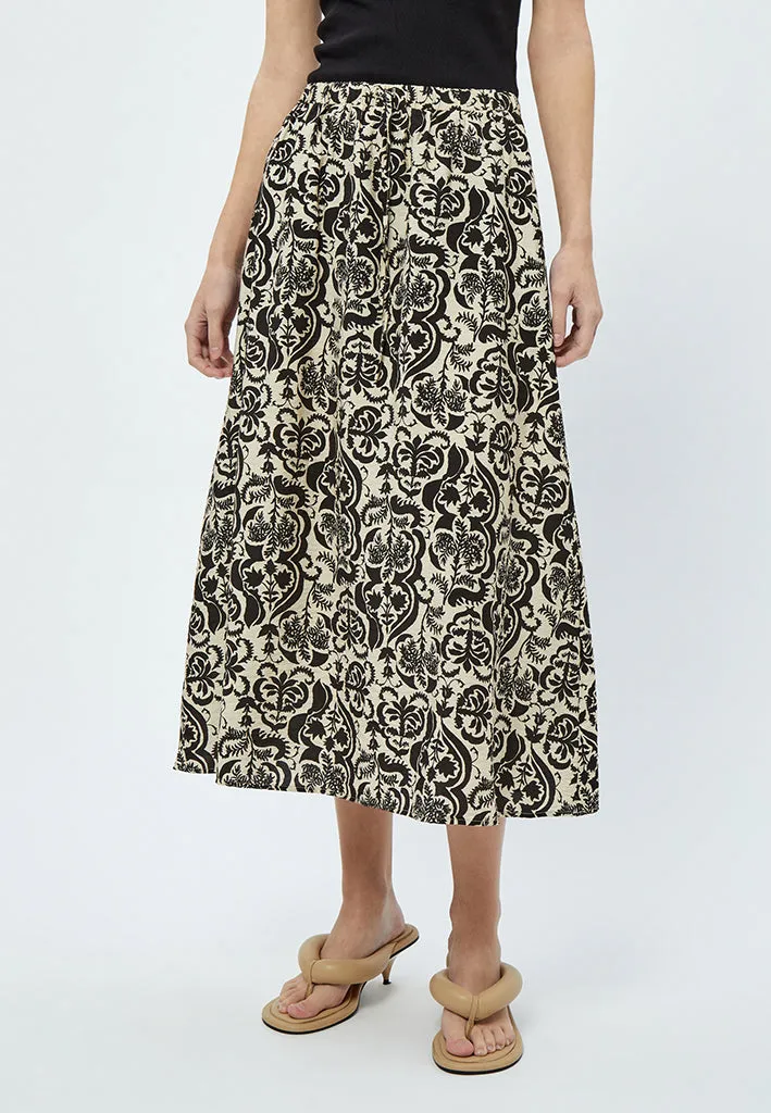 MSLizia Midi Skirt - Sand Gray Print