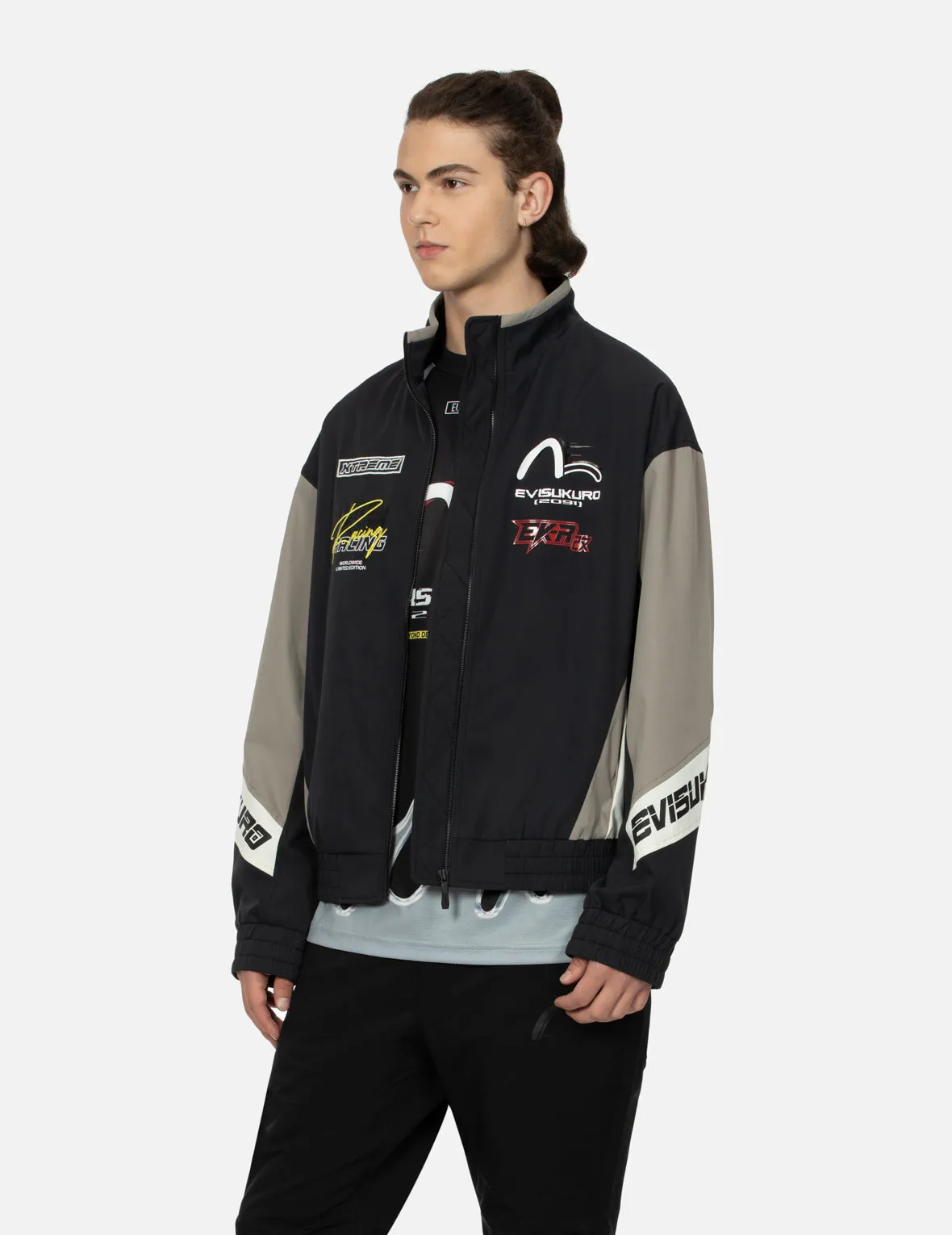 Multi-Logo Print Fashion Fit Racing Jacket