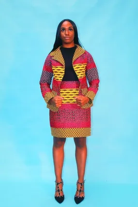 New in Kiki African Ankara Print Jacket and Skirt Set