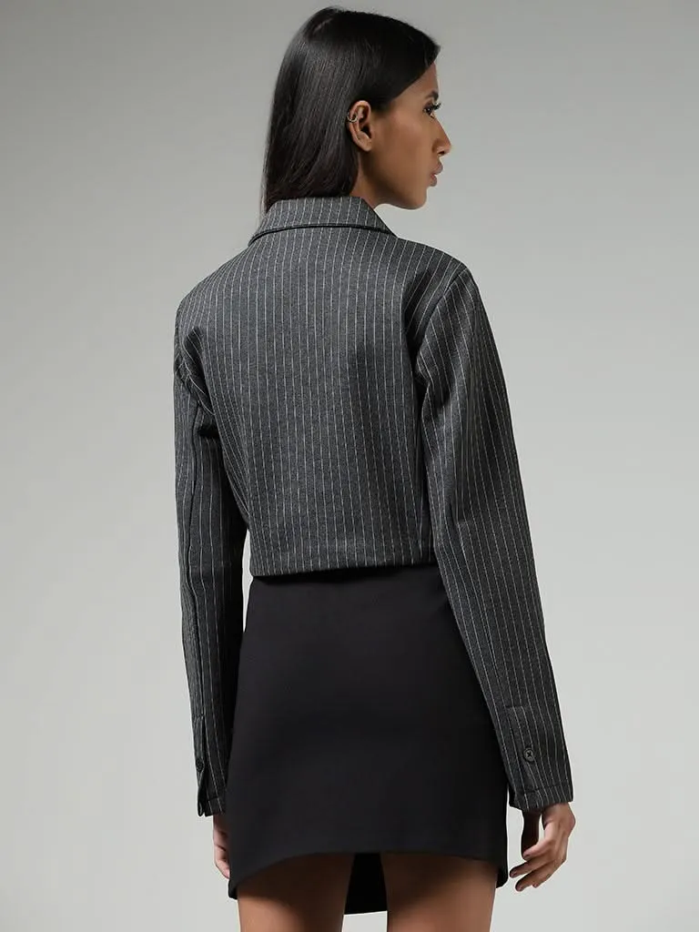 Nuon Grey Pinstriped Crop Jacket