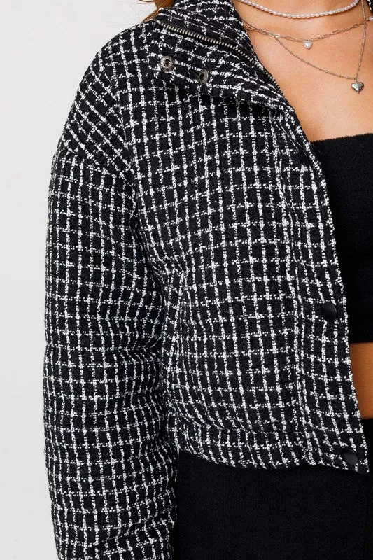 NYC Ready Tweed Crop Puffer Jacket