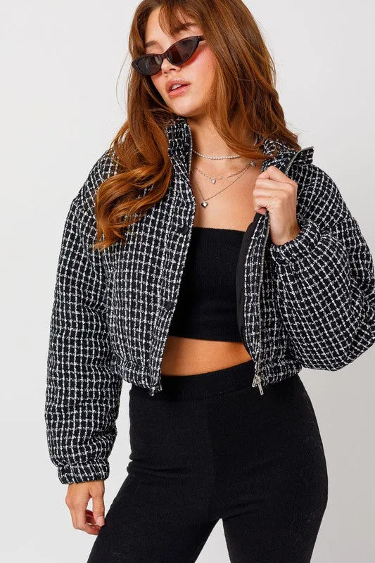 NYC Ready Tweed Crop Puffer Jacket