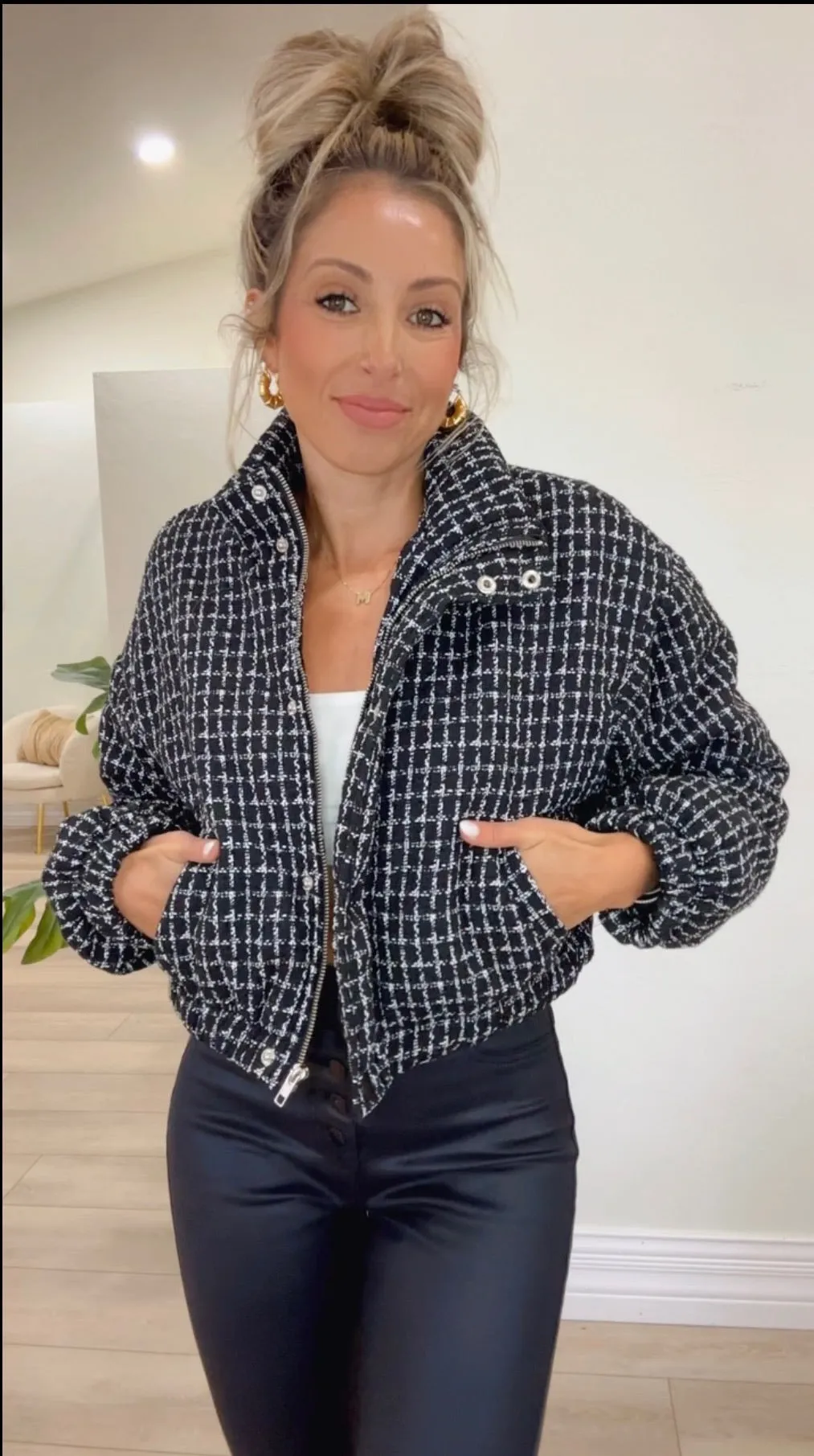 NYC Ready Tweed Crop Puffer Jacket