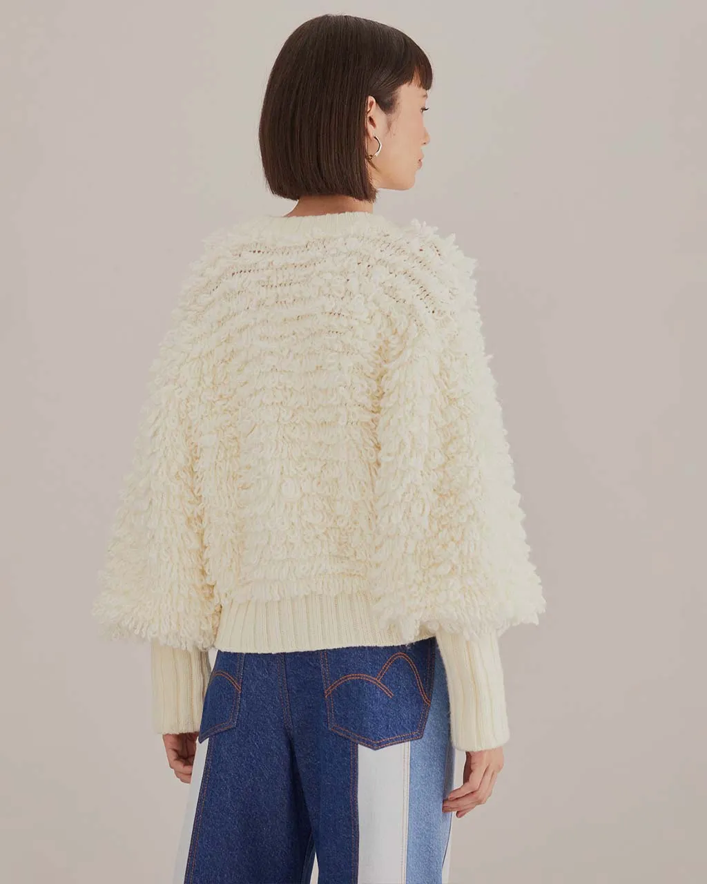 Off-White Textured V-Neck Cardigan