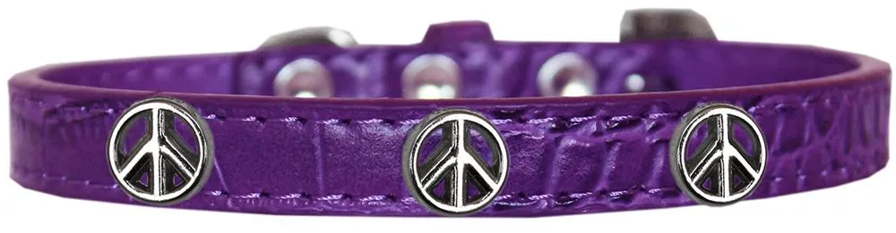 Peace Sign Widget Croc Dog Collar Purple Size 14