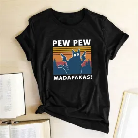 Pew Pew Madafakas Tshirt | Funny Cat Shirt | Sunset Pew pew Shirt | Pew Pew Shirt | Funny Parody Shirt | Funny Crazy Cat Lover Gun Tee Shirt