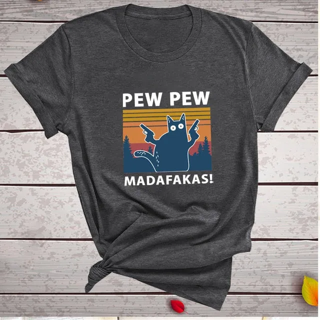 Pew Pew Madafakas Tshirt | Funny Cat Shirt | Sunset Pew pew Shirt | Pew Pew Shirt | Funny Parody Shirt | Funny Crazy Cat Lover Gun Tee Shirt