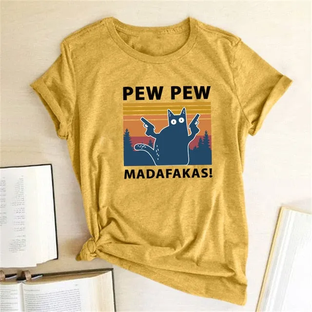 Pew Pew Madafakas Tshirt | Funny Cat Shirt | Sunset Pew pew Shirt | Pew Pew Shirt | Funny Parody Shirt | Funny Crazy Cat Lover Gun Tee Shirt