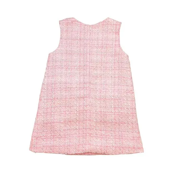 Pink Fur Trim Tweed Dress