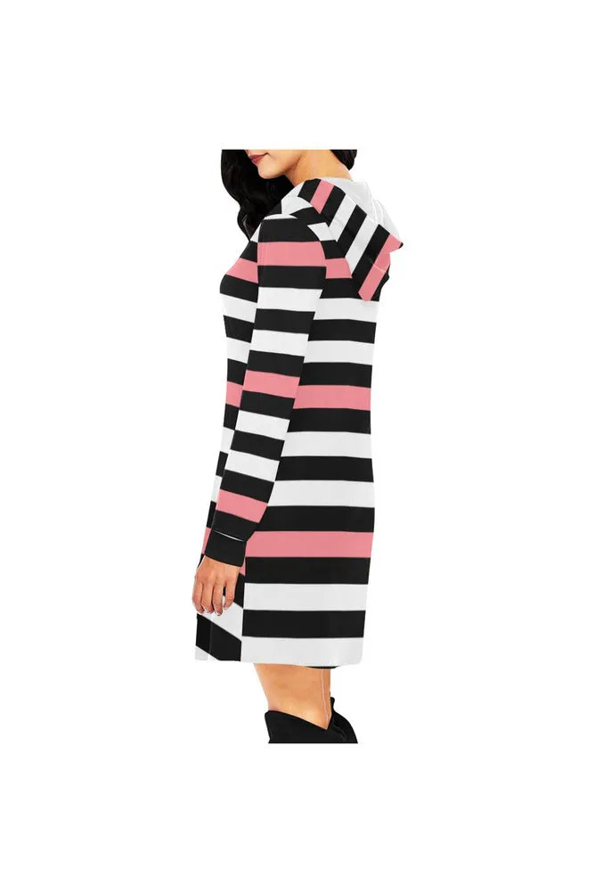 PINK stripe All Over Print Hoodie Mini Dress