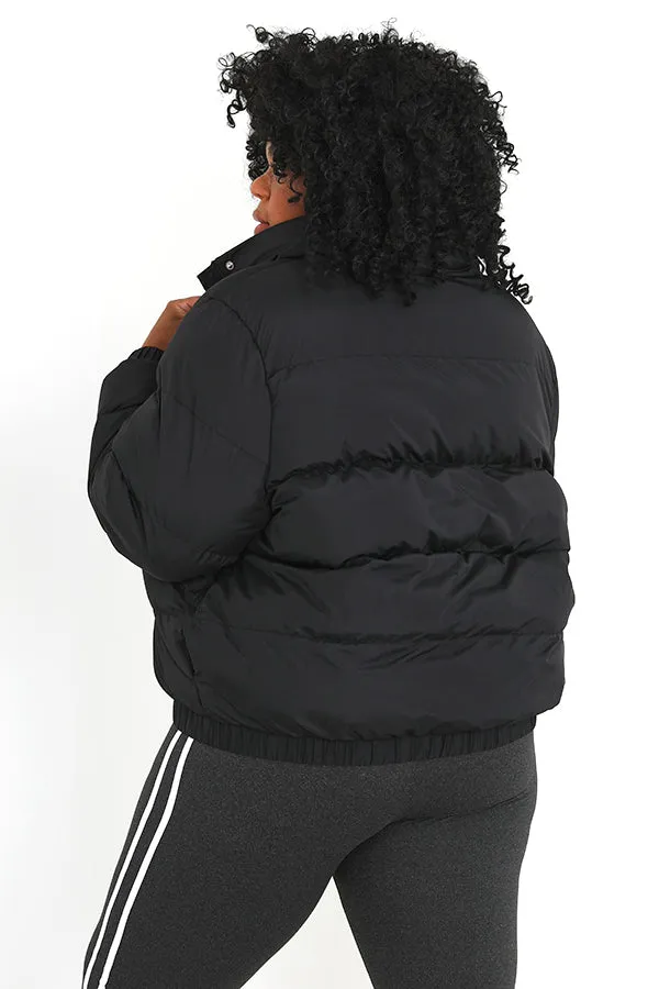 PLUS SIZE BLACK HOODED PUFFER JACKET