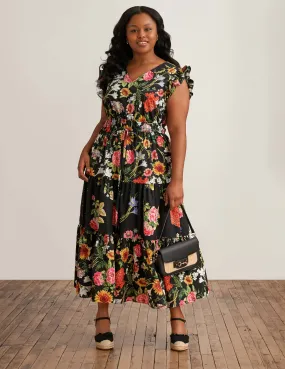 Plus Size Drawstring Waist Tiered Maxi Dress