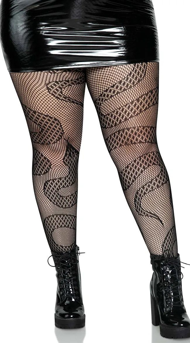 Plus Size Snake Fishnet Tights