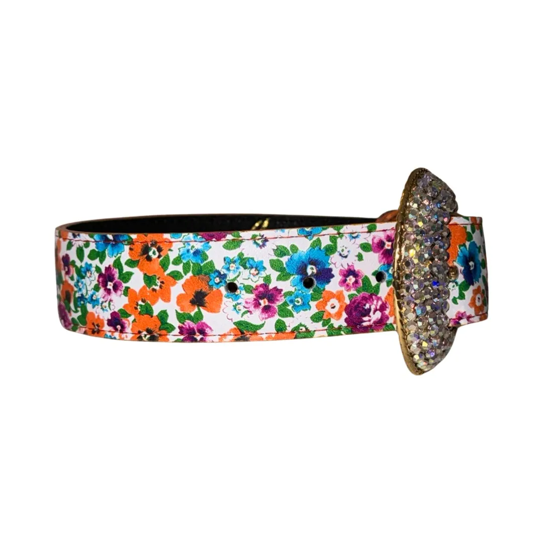 Poppy & Pansy Italian Leather Collar With Our Custom Swarovski Crystal Buckle