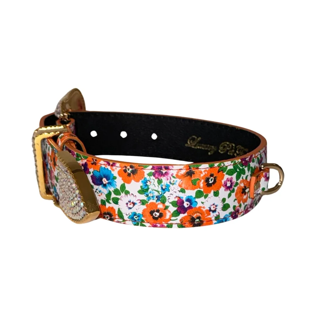 Poppy & Pansy Italian Leather Collar With Our Custom Swarovski Crystal Buckle