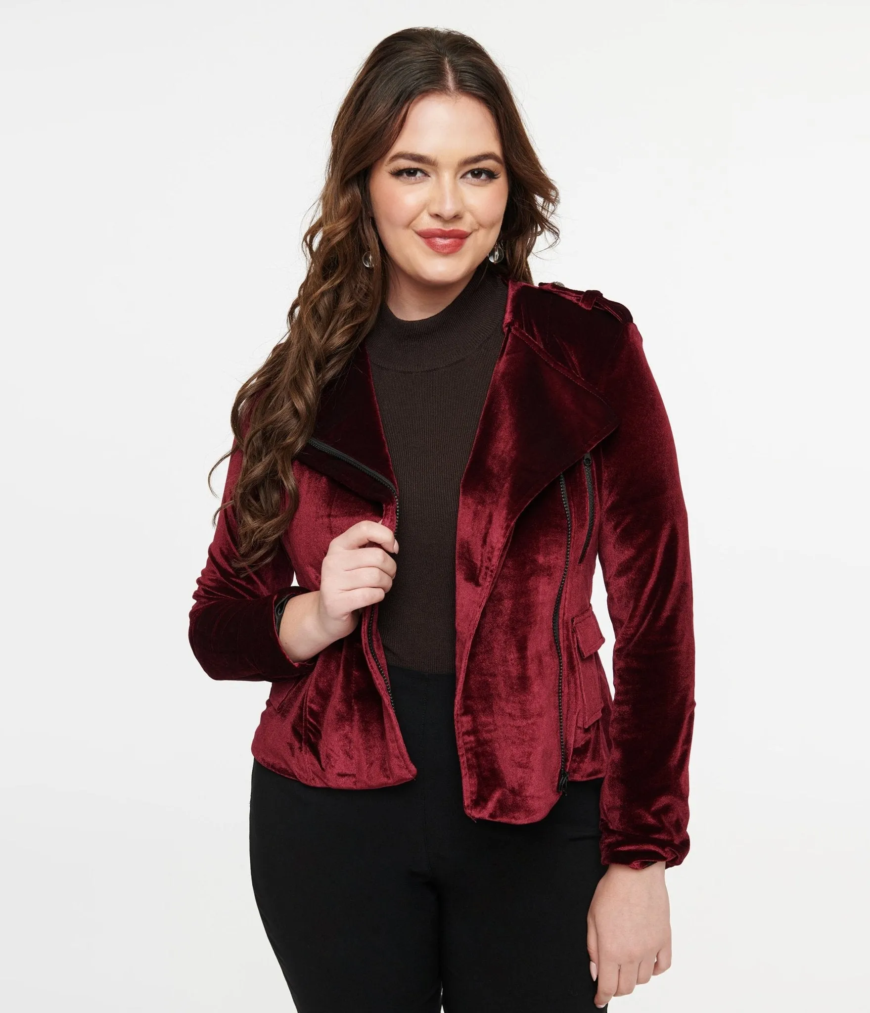 Pretty Attitude Clothing Burgundy Velvet You Could Be Mine Moto Jacket