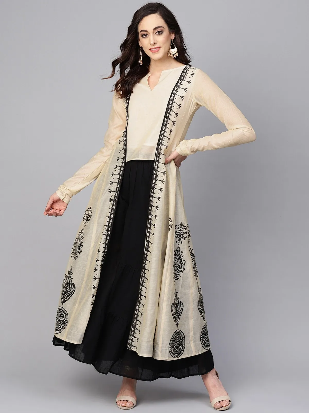 Printed Fake Jacket Kurta