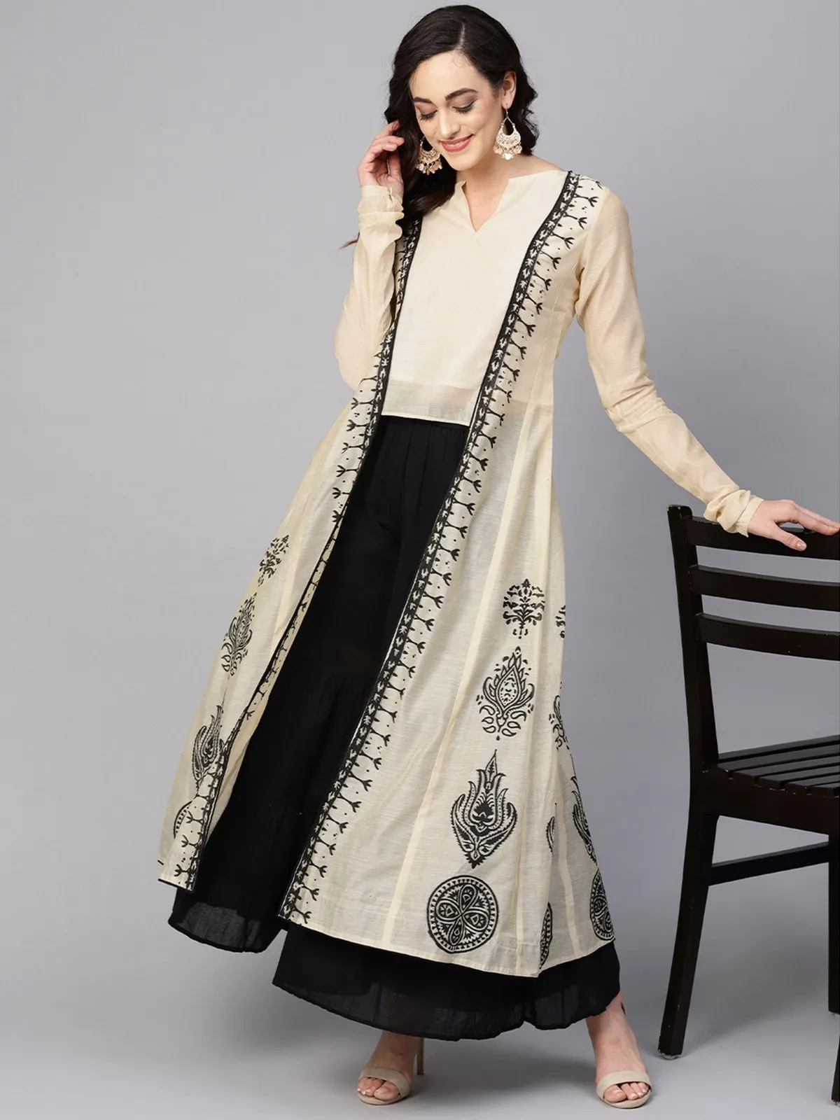 Printed Fake Jacket Kurta