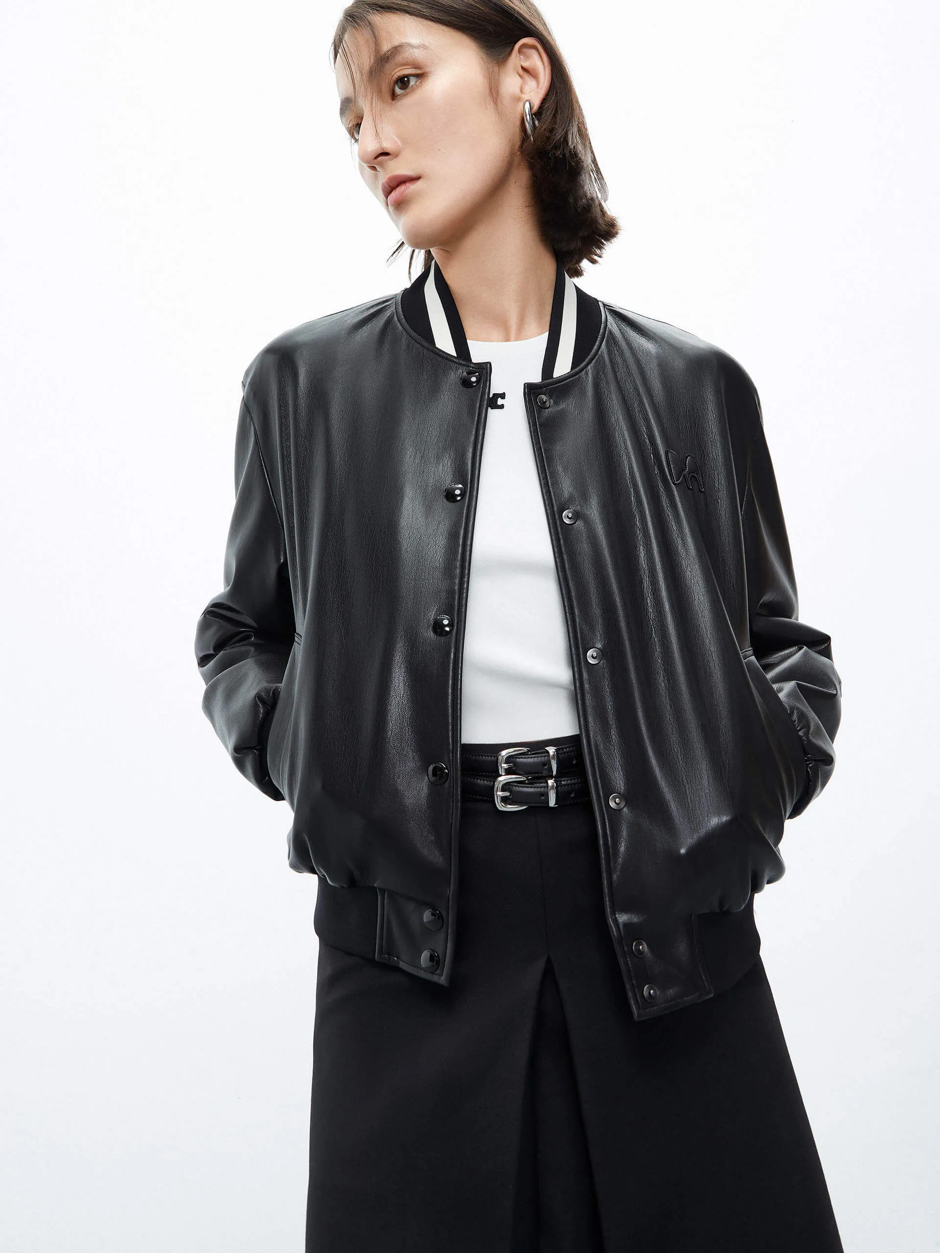 PU Leather Bomber Jacket