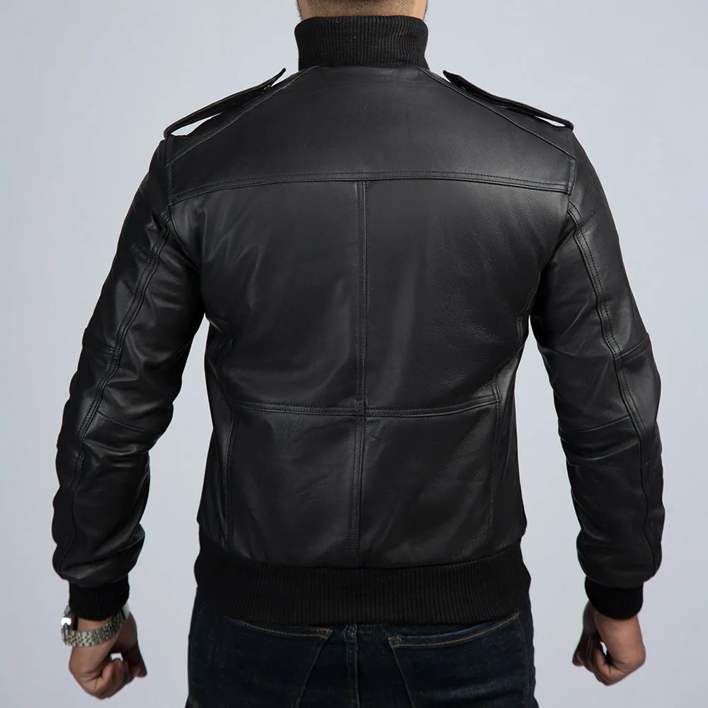 Ranger Black Leather Bomber Jacket