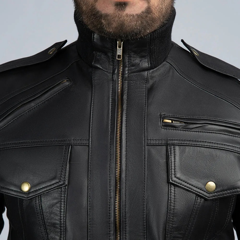 Ranger Black Leather Bomber Jacket