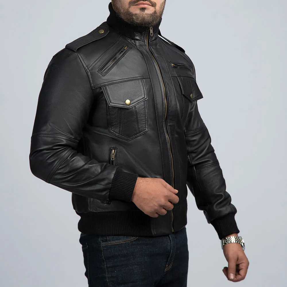 Ranger Black Leather Bomber Jacket