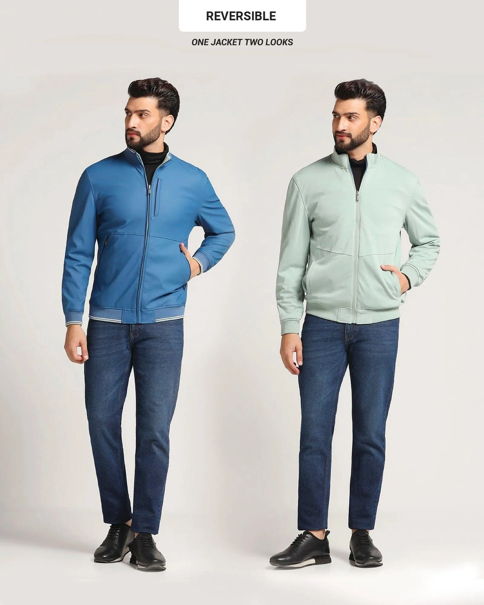 Reversible Blue Solid Zipper Jacket - Kevin