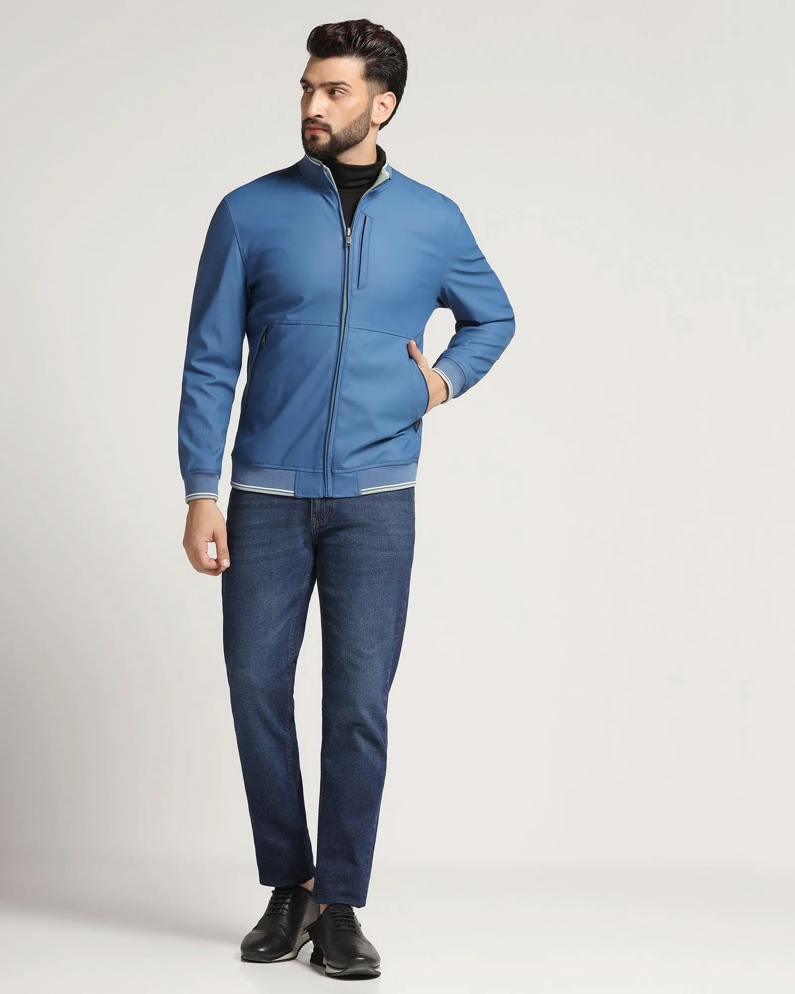 Reversible Blue Solid Zipper Jacket - Kevin