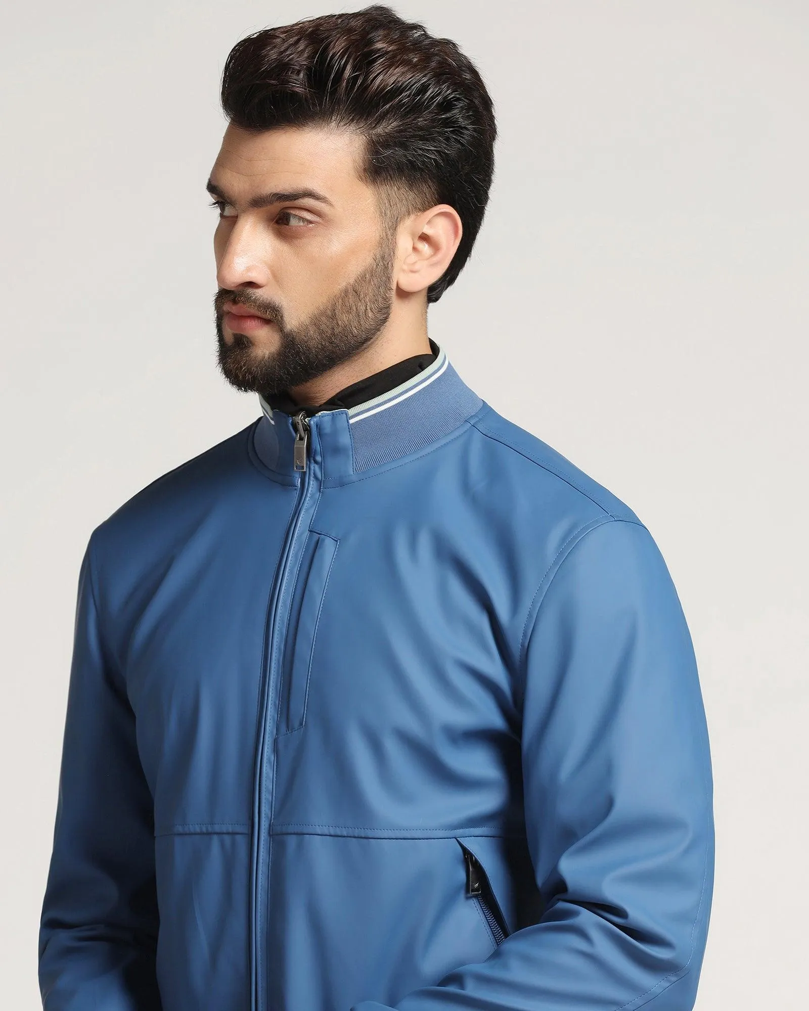 Reversible Blue Solid Zipper Jacket - Kevin