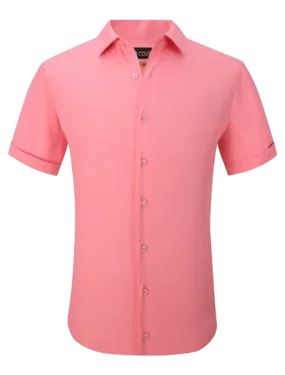 Rose pink men short sleeve shirt stretch material salmon color