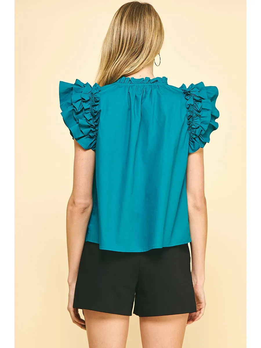 Ruffle Sleeve Woven Top