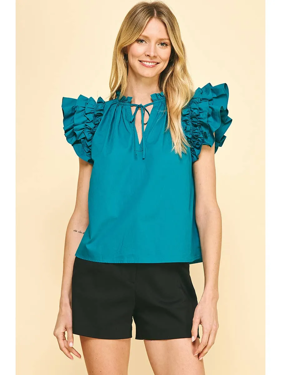 Ruffle Sleeve Woven Top