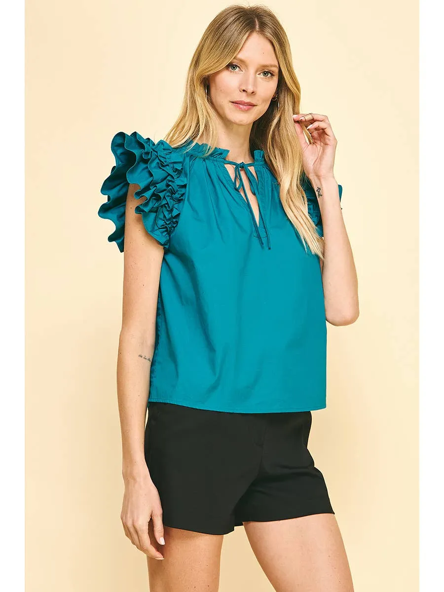 Ruffle Sleeve Woven Top