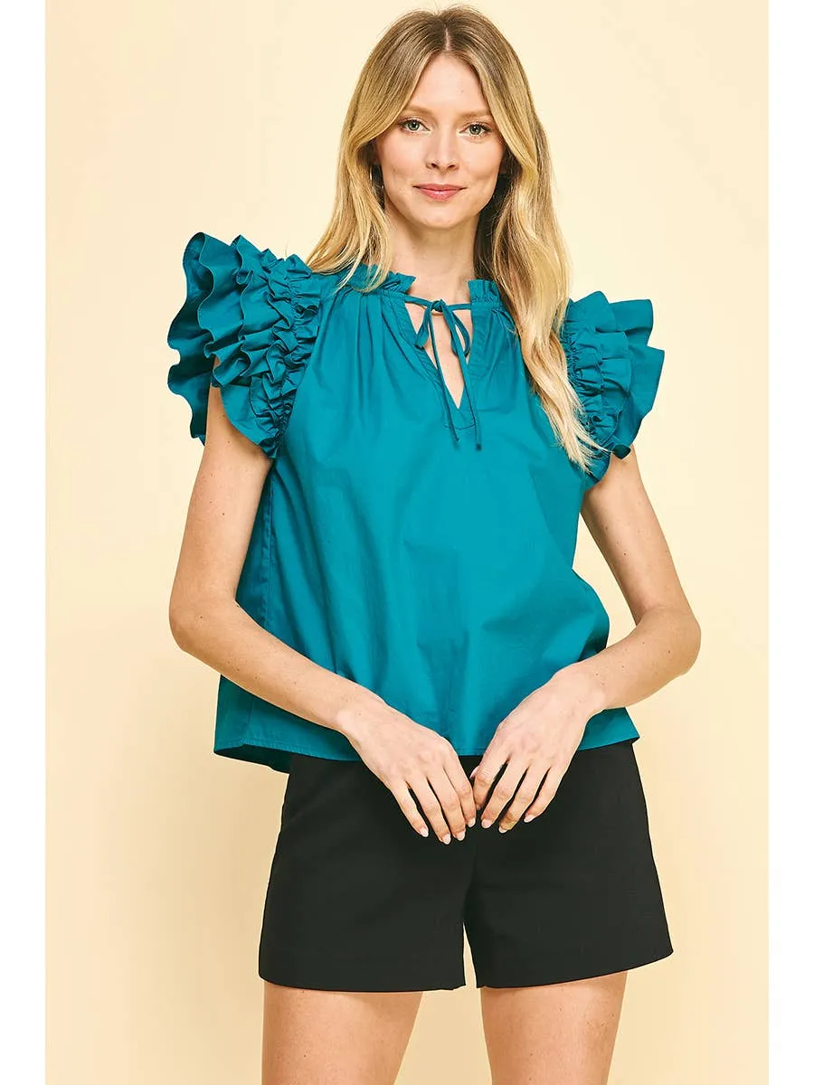 Ruffle Sleeve Woven Top