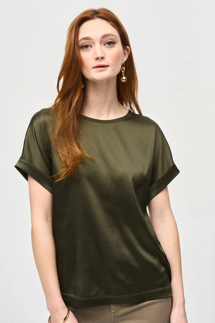 Satin Front Short Sleeve Top