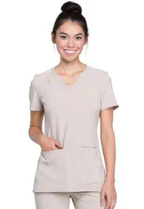 Scrub Top - Cherokee Women's iFlex V-Neck Knit Panel Top - Khaki, CK605