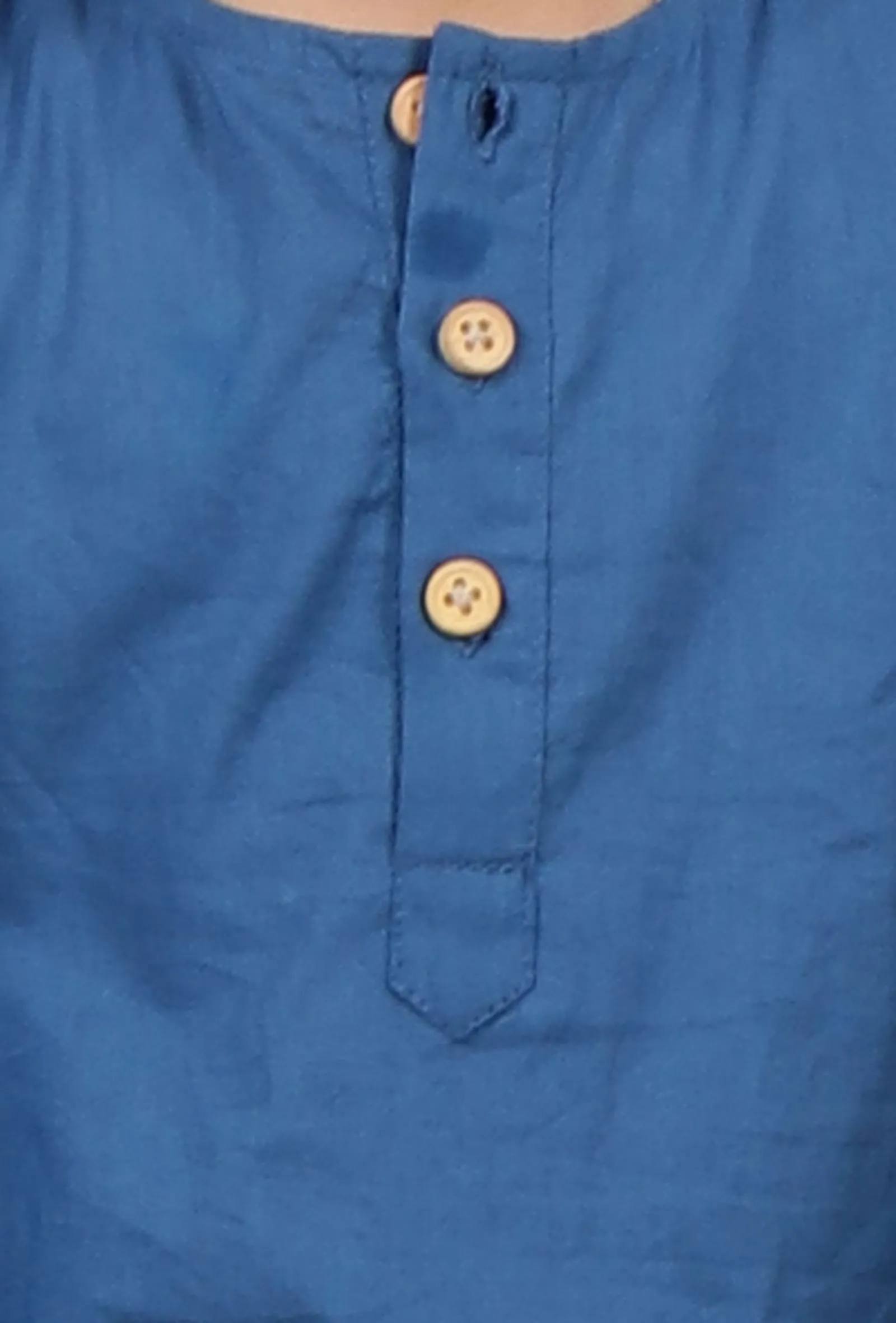 Set Of 3: Aric Blue Cotton Kurta, Pyjama & Beige Cream Kalamkari Nehru Jacket