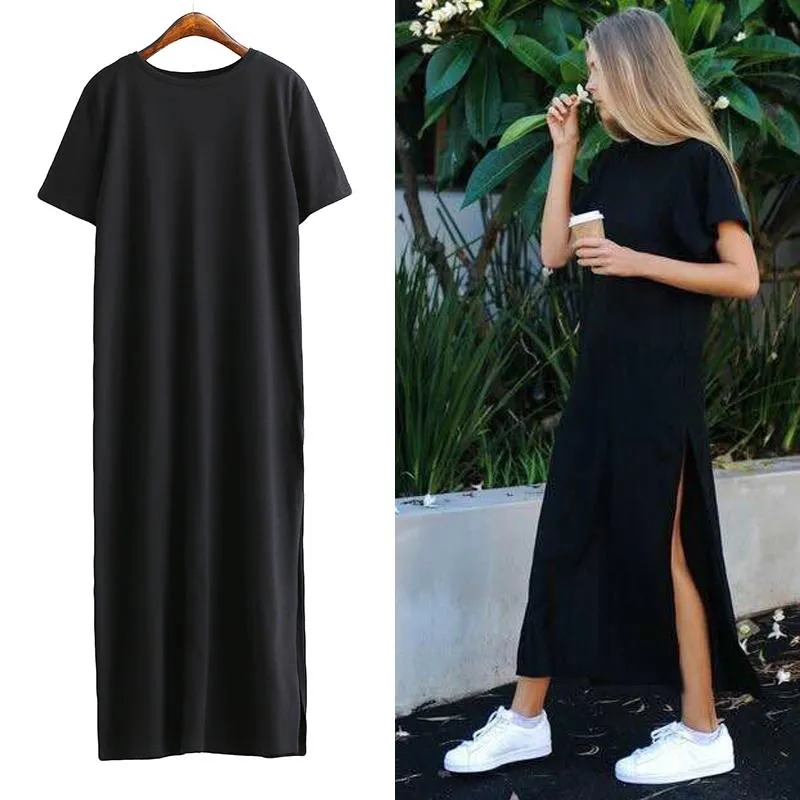 Sexy Side Slit Short Sleeve Black T-shirt