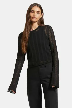 Sheer Knit Top LS| Black