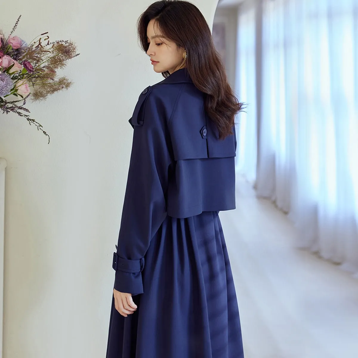 Short Jacket and Dress Set in Navy Blue