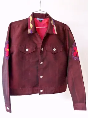 Silk Jean Jacket Vintage Suzani Eggplant Fuchsia