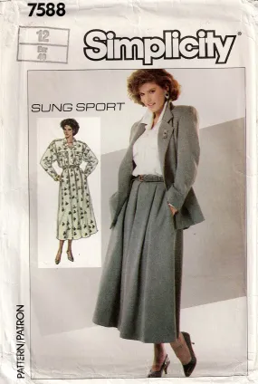 Simplicity 7588 SUNG SPORT Womens Shirt Skirt & Lined Jacket 1980s Vintage Sewing Pattern Size 12 UNCUT Factory Folded