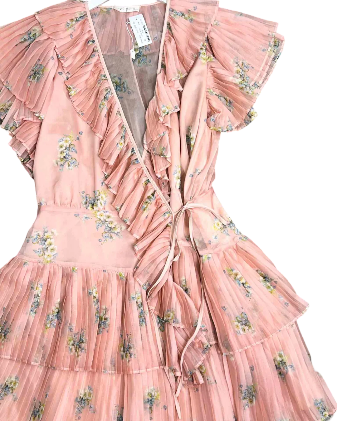 Size XL | Stevie May Pink Floral Ruffle Wrap Midi Dress